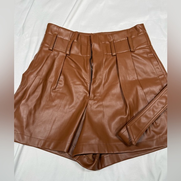 High Waist Brown Faux Leather Shorts - Picture 9 of 9